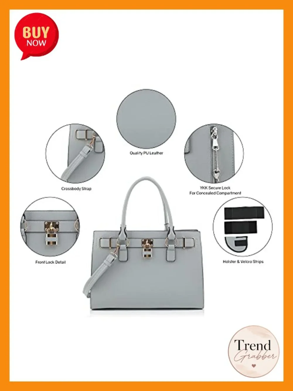Concealed Carry Satchel Purse Faux Leather Lockable Top Handle Crossbody